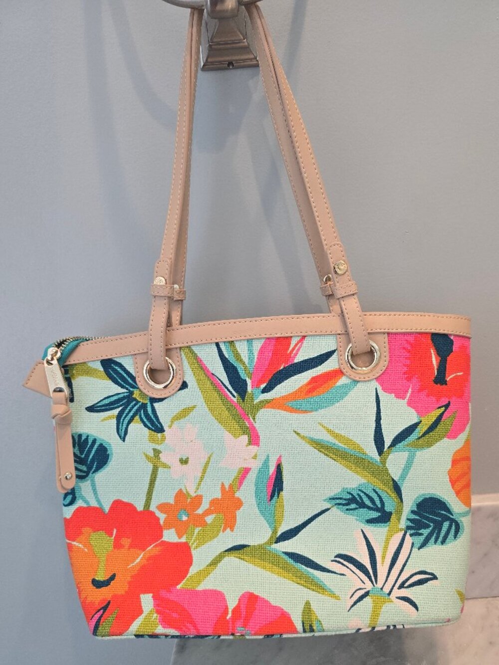 NWOT Spartina 449 Midsize Island Tote, Signature Linen & Leather - Picture 2 of 8